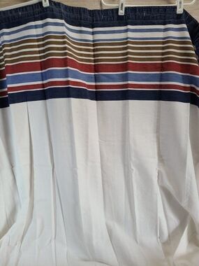 Home Crew Stripe Cotton Shower Curtain Nautical Red Blue Tan Bathroom Decor